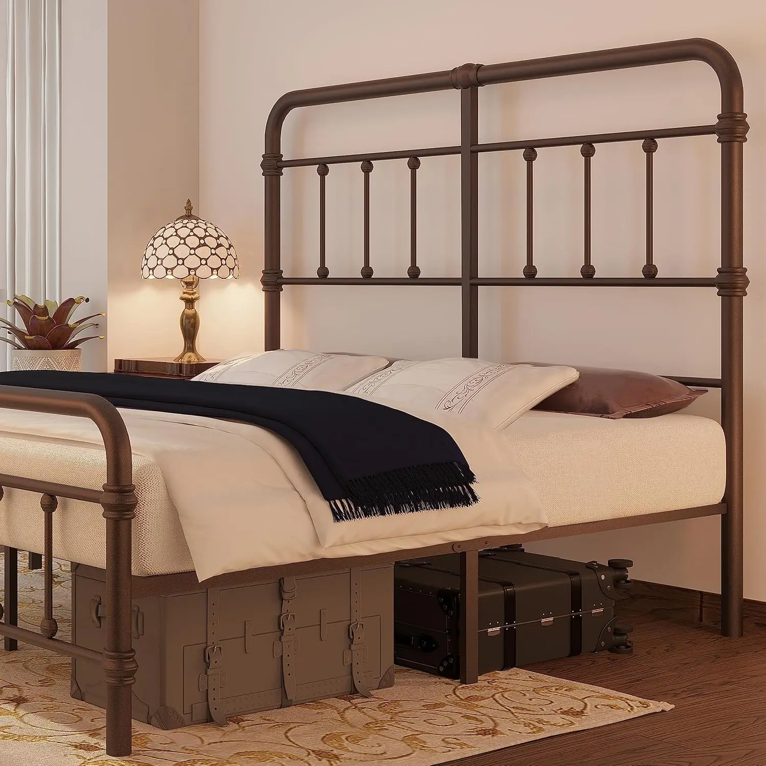 Bed-Frame and headboard Giselle-Vintage Antique-Metal - Iron Platform Mattress Foundation,49 inch High,No Box Spring