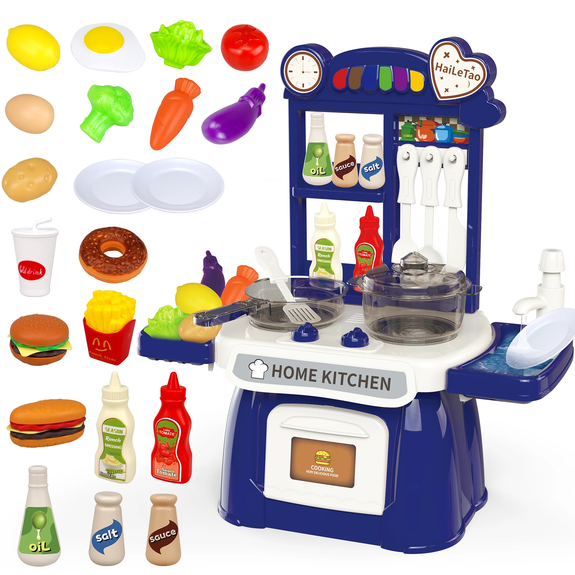 Kitchen Toys Imitated Chef Light Music Pretend Cooking Food Play Dinnerware Set Safe Cute Children Girl Gift Fun Game GYH