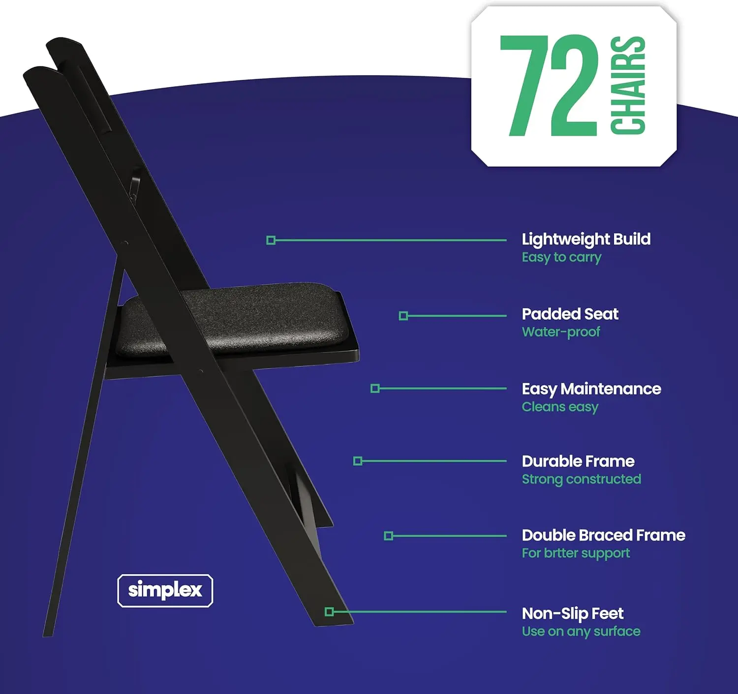 72 Black Resin Stackable Folding Chair Comfortable Black Foldable Chair Folding Chairs with Padded Seats Chairs