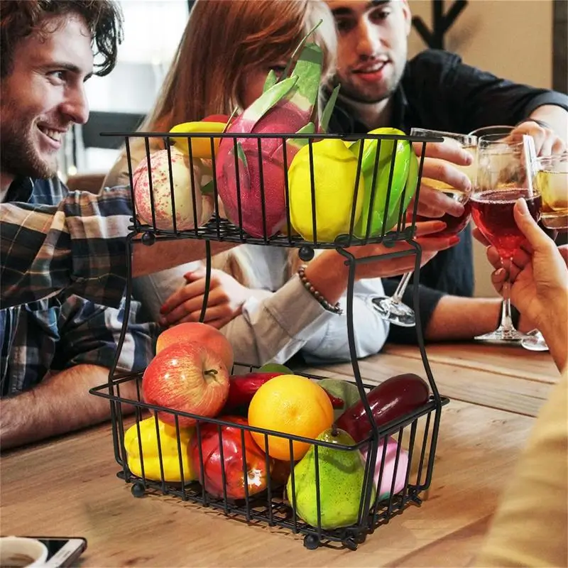 

Fruit Holder Classic Kitchen Countertop Fruit Holder with 2 Hooks 2 Tier Vegetable Holder Table Centerpiece for Bread Snacks