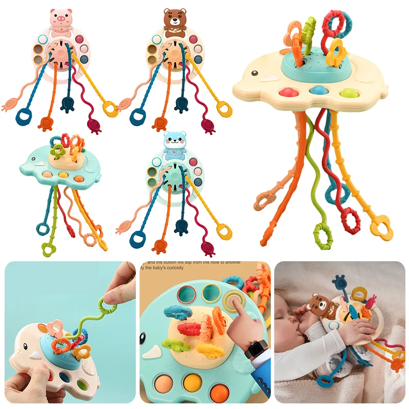 Juguetes Montessori para bebés 0 a 6 meses juegos cuerda tracción silicona  Juguetes Educativos niños pequeños mordedor sensorial