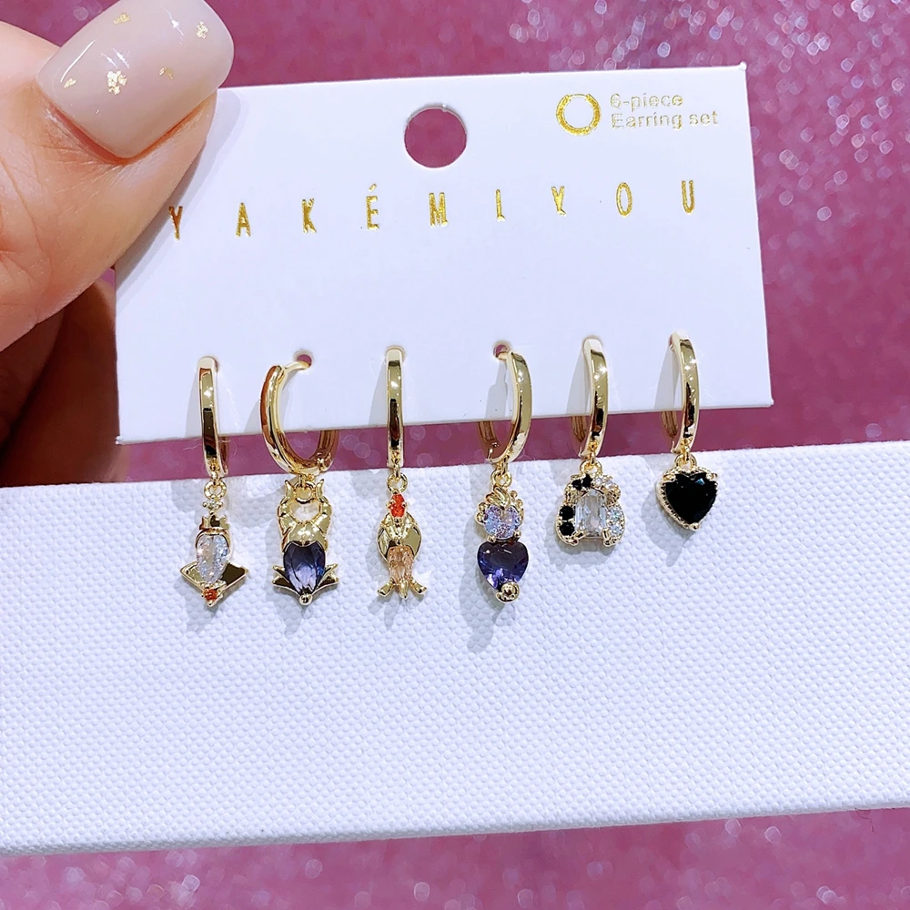 MIGGA 6pcs/set Villain Hoops Huggie Earrings Gold Color Cubic Zircon Women Jewelry 5