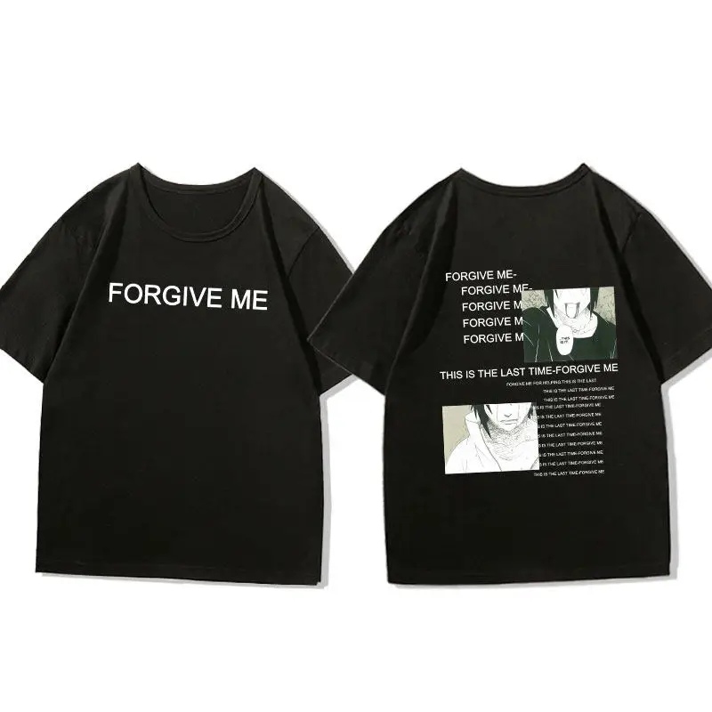 Naruto Anime Black Children's Cotton T-shirt - Double-Sided Print, Round Neck, Parent-Child Outfit