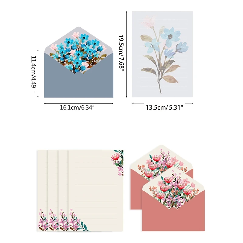 Letter Paper Stationery Kit Flower Envelope Set 4 Letter Papers Ideal Wedding Party Invitation Greeting Letters writing paper set