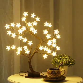 벚꽃 나무 조명, 탁상 인공 꽃 분재 나무 램프, 홈 데코용 USB 전원 선물, 17 인치 40LED 조명
