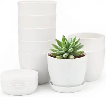 Indoor Plastic Planters Set of 8 with Saucers 1