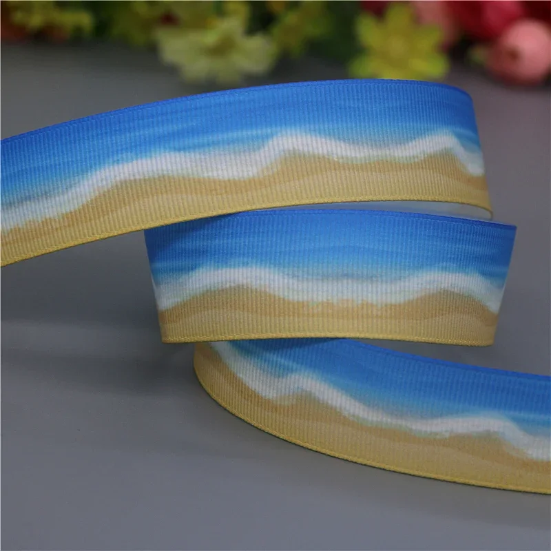 7/8'' 5yards Navy Anchor Sea Boat Printed Grosgrain Ribbon Accessory Hairbow Headwear Decoration DIY C1976 Ribbon Decoration Ribbon Supplies Grosgrain Ribbon