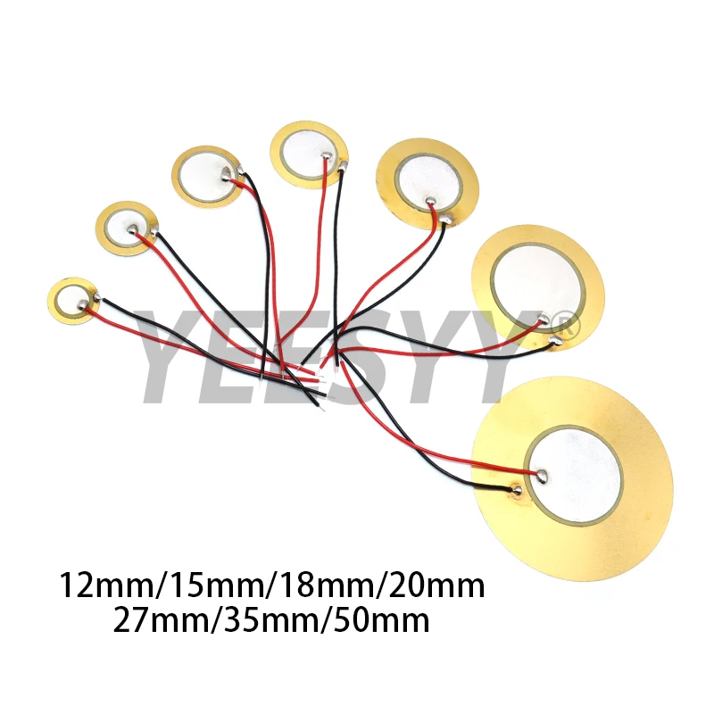 10/20pcs 12MM 15MM 18MM 20MM 27MM 35MM 50MM 압전 세라믹 웨이퍼 플레이트(와이어 포함), 직경 구리 버저 스피커