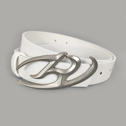 Luxury High-Quality Black PU Leather Designer Corset Belt - 102x2.8cm (White belt)