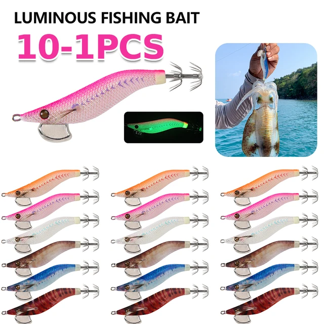 10-1PCS Squid Jig Luminous Floating Eging Fishing Squid Lure Fishing Lure  Artificial Bait for Fishing