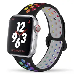 Silicone Sport Strap for Apple Watch Bands - Vibrant & Durable Bracelet (Rainbow - Black 53)
