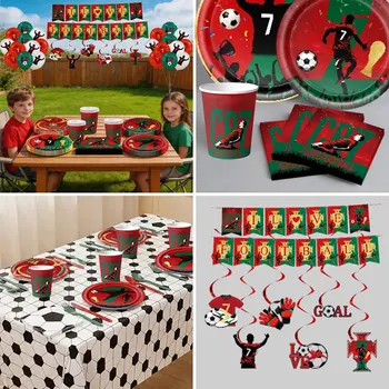 Newest CR7 Birthday Decoration Soccer Superstar Party Supplies Football Balloons Set Tablecloth Plates Cups Backdrop Favor Gifts 1