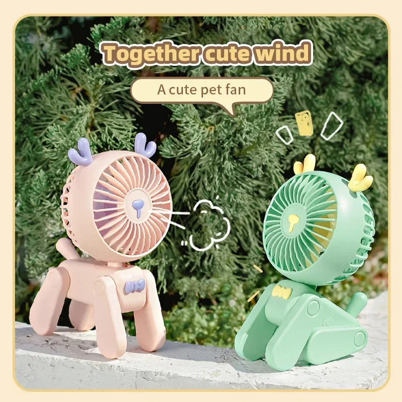 Desktop Fans Rechargeable Creative Cartoon Dormitory Office Cute Pet Model USB Small Electric Fan Mini Portable Decoration Fan