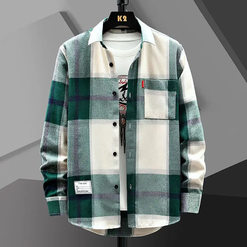 Spring Autumn Men Plaid Shirt Coats New Fashion Versatile Loose Male Clothes Korean Vintage Casual Long Sleeve Cardigans Jackets