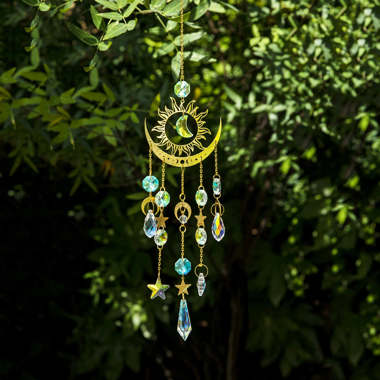Sun Catcher 1 Pc Gold Star Moon Outdoor Lighting Crystal Wind Chime Hanging Garden Sun Catcher Holiday Wedding Party Decoration Supplies sun catcher sun catchers