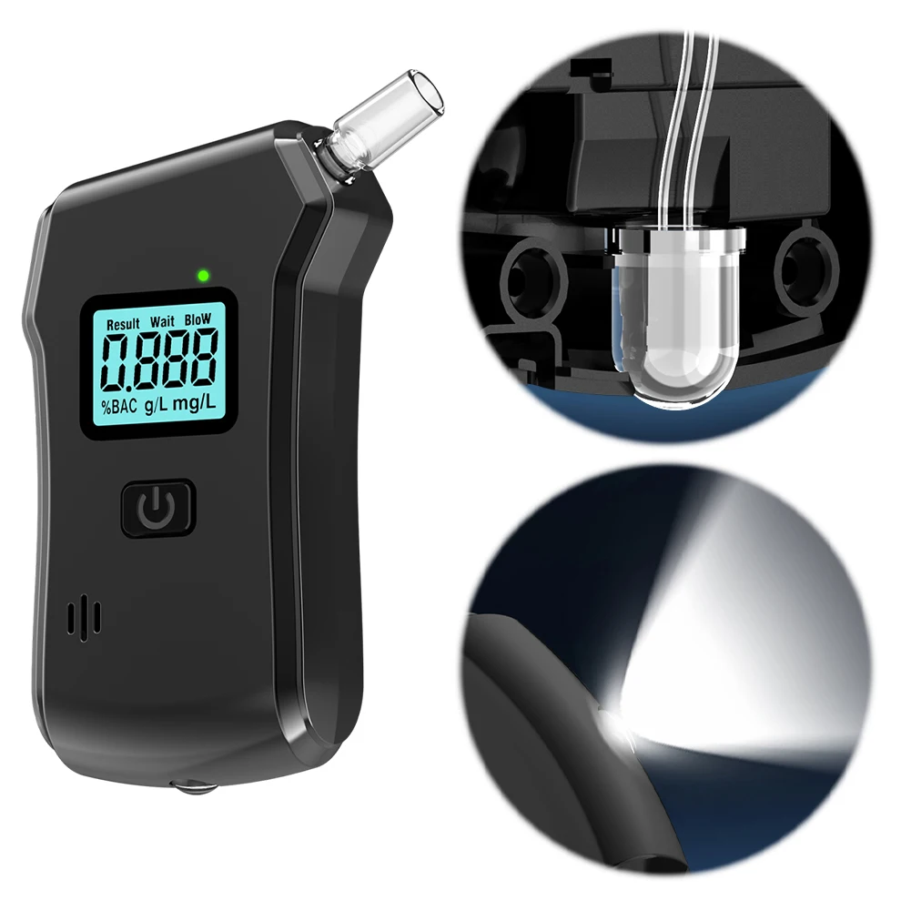 Digital Handheld Alcohol Analyzer Accurate LCD Display Drunk Driving Analyzer with 5 Mouthpieces for Personal & Professional Use