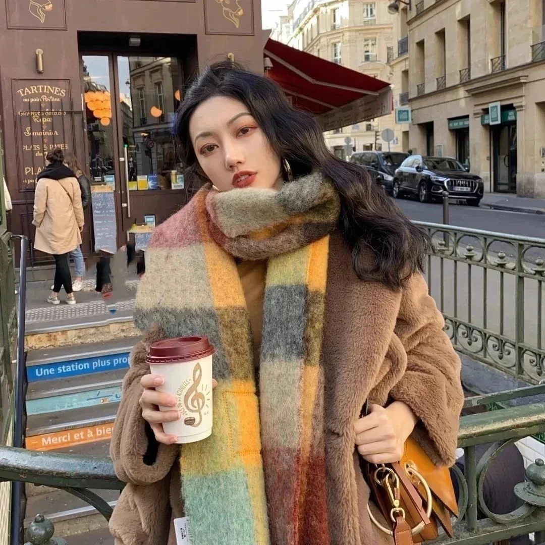 Fashion Winter Scarf Women Thicken Warm Plaid Wrap Luxury Shawl Long Tassel
