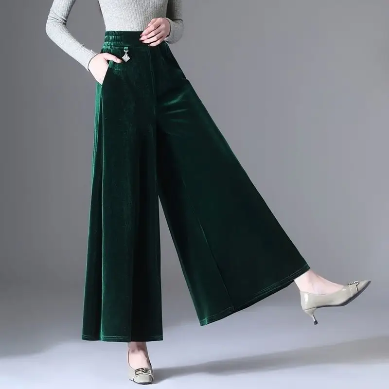 

Women's Fashion Gold Velvet Wide Leg Pants 2022 Autumn And Winter New Korean Style Trousers Loose Big Size Bell Bottom For Women