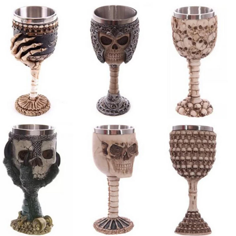 Glass water cup Plastic shot glass Creative 3D Skull Goblet Skeleton Dragon Claw Horn Punk Style Stainless Steel Gothic Linner Wine Glass Cup Halloween Friend Gift