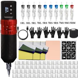 Enhanced Wireless Tattoo Pen Kit with Adjustable Strokes and Cartridge Needles (NO INKS Red Kit)
