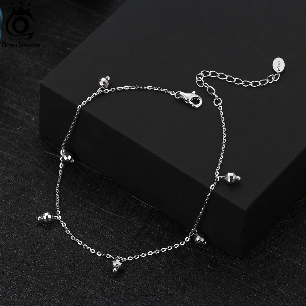 Cable Chain with Round Beads Ankle Bracelets For Women Beach Anklets Silver 925 Foot Chains Foot Hand Jewelry ORSA JEWELS SA26
