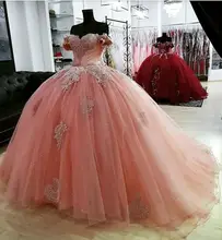 

Sweet 16 Pink Quinceanera Dress Beaded Appliques Ball Gown Tulle Sexy Off the Shoulder Corset Back Puffy Debut Gowns for Girls