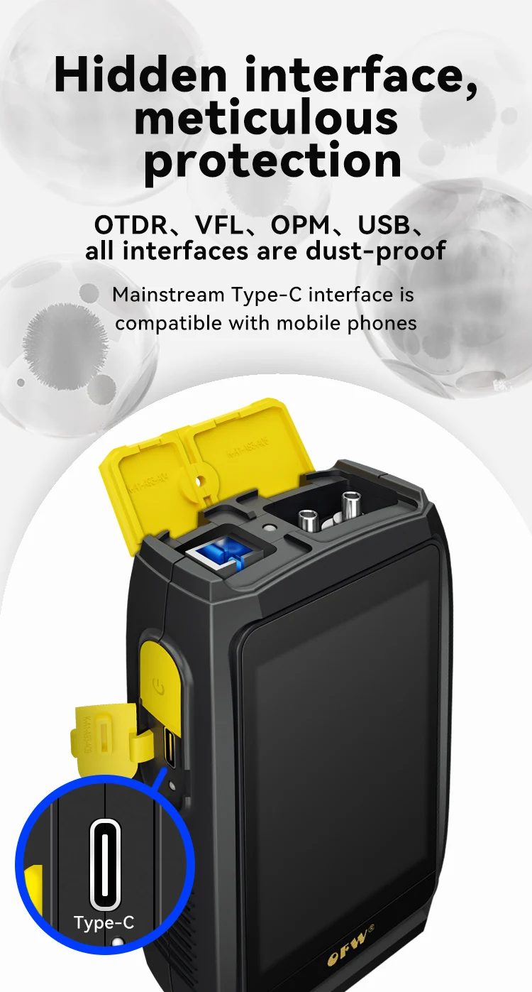 OFW-OFW Mini OTDR Active Fiber Live Test, 1550nm, 20dB Fiber Optic Reflectometer, Touch Screen, VFL, OLS, OPM, FWT-100