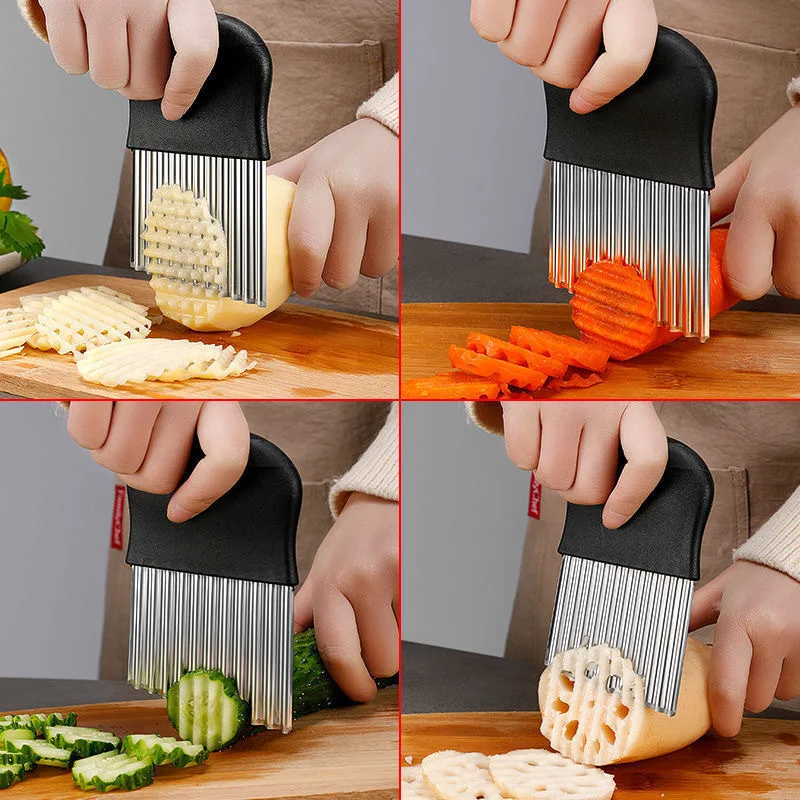 Stainless Steel Potato Chip Slicer Dough Vegetable Fruit Crinkle Wavy Slicer  Knife Potato Cutter Chopper French Fry Maker - Manual Slicers - AliExpress