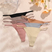 3PCS Women Seamless Thongs Sexy Low Waist Bikini Panties Female Traceless Underpants Ladies Solid Color T-back XS-XL 2