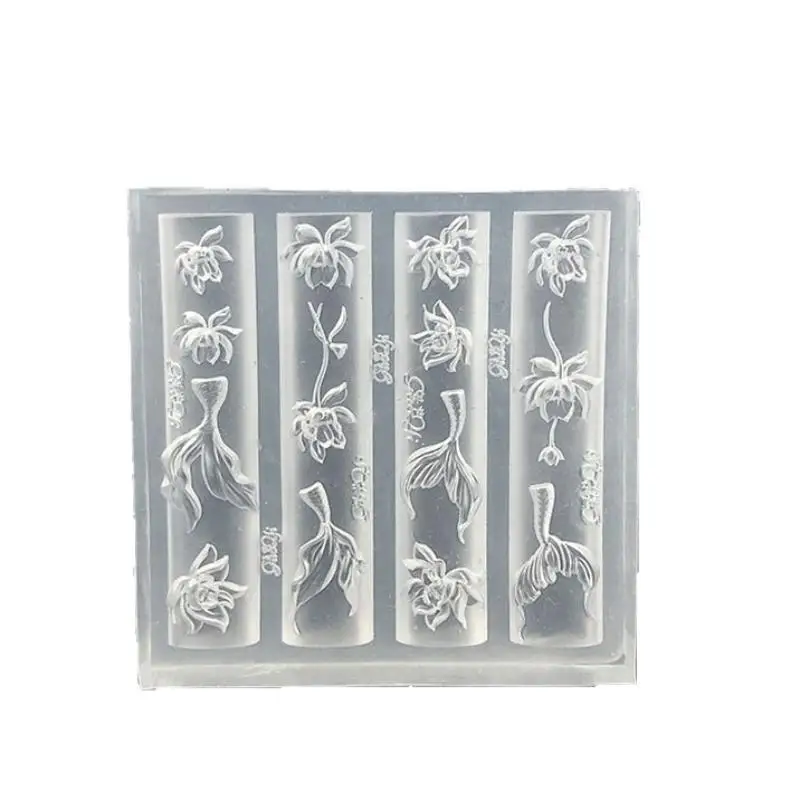 ? 3D 실리콘 네일 몰드 바다 물고기 꼬리 꽃 연꽃 네일 아트 DIY 디자인 부품 스탬핑 플레이트 매니큐어 연장 도구 용품
