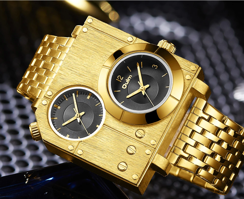 Oulm 5024 Orologio da uomo di lusso dal design unico, in acciaio inossidabile, con quadrante grande, al quarzo, con due fusi orari, orologio da polso militare da uomo_voghion.com