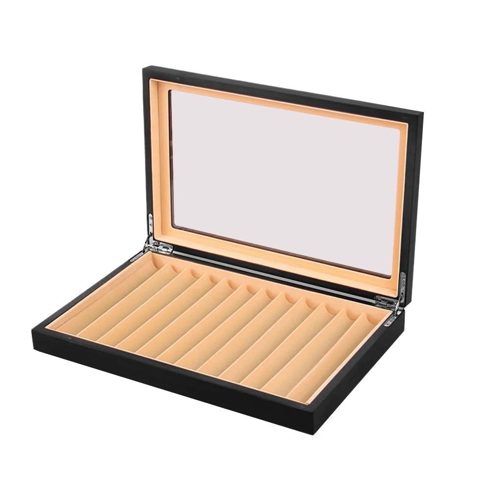 12 grid student glass cover rectangular wooden display box storage