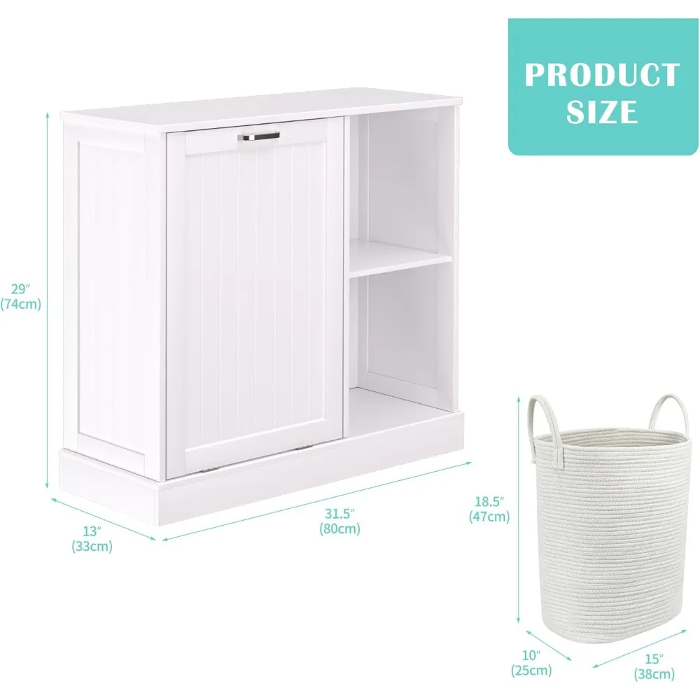 Tilt Out Laundry Hamper Cabinet with Laundry Baskets Hamper,Bathroom Storage Cabinet,10 Gallon Tilt Out Trash Cabinet(White)