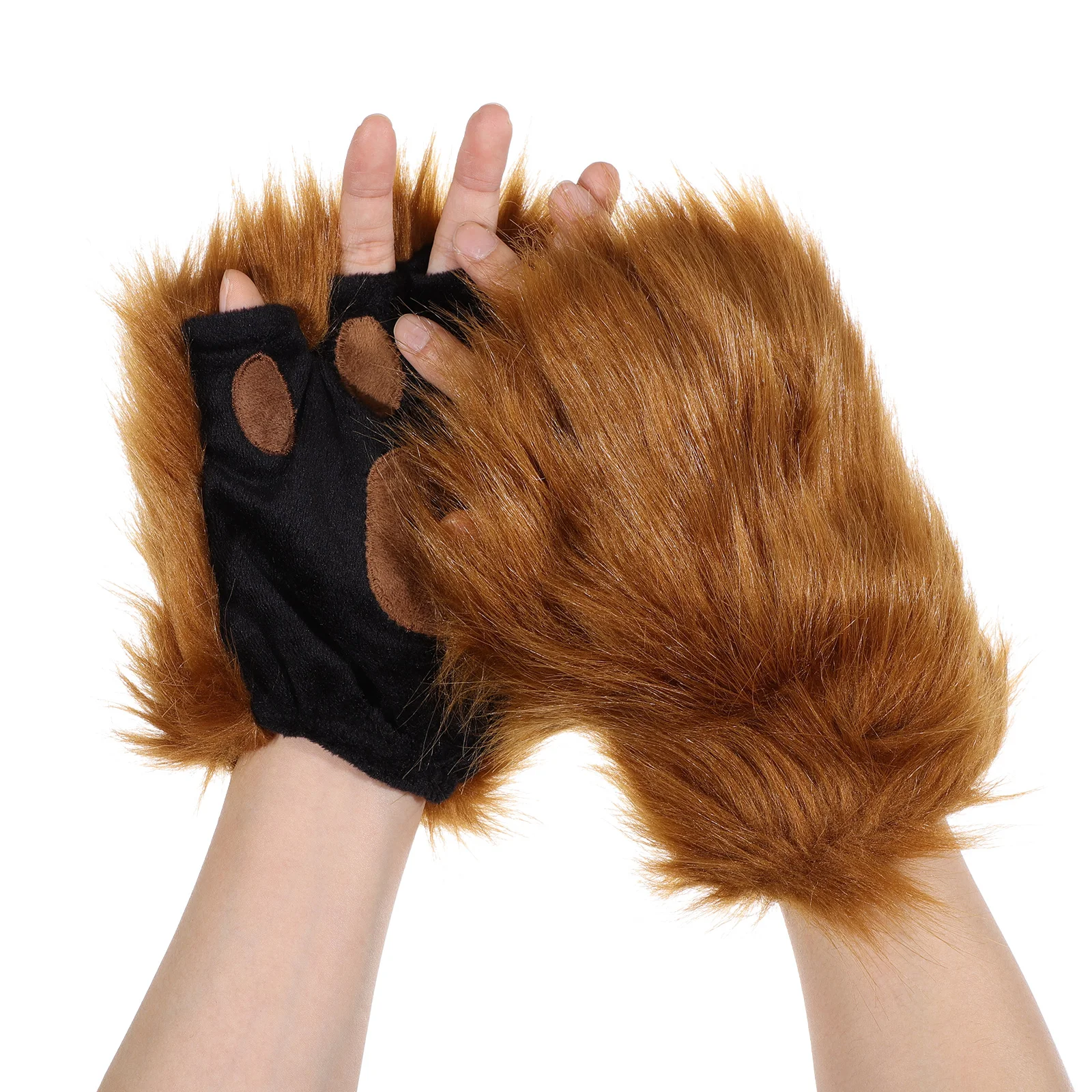 3Pcs Lion Ears Headband Fingerless Gloves Tail Set Halloween Costume Animal Cosplay Accessory Headwear Role Play Props