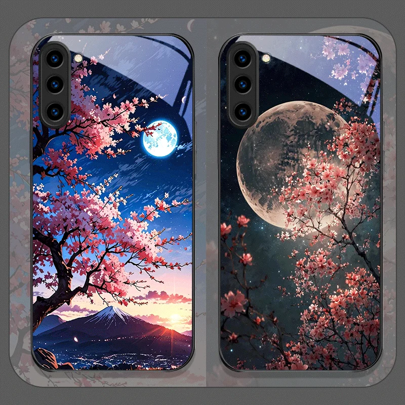 Retro Scenery Moon Cherry Blossom Tempered Glass Phone Case for Samsung Galaxy S25 Ultra S24 S23 S10 Plus S22 S21 S20 FE Covers 1