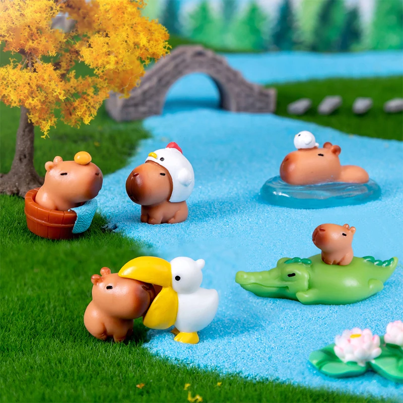 Miniature Cartoon Capybara Model Figurine Desk Garden Landscape Ornament Resin Craft Home Office Decor Car Desktop Decor Gifts 3