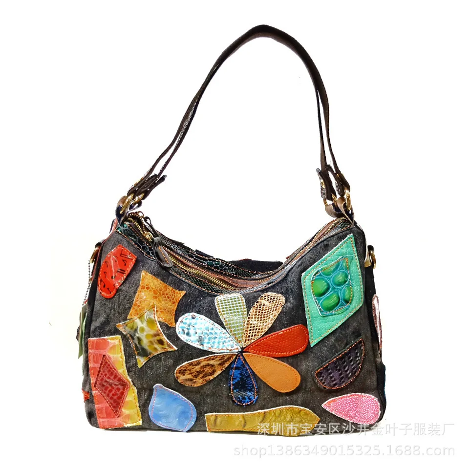 

Bag 2022 Ladies New Stitching Irregular Graphic Genuine Leather Bag European and American Fashion Shoulder Bag Handbag