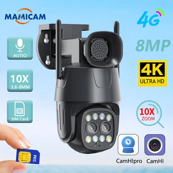 야외 듀얼 렌즈 CCTV 캠, IP 와이파이 생존 카메라, AI 인간 추적 컬러 비전, 4K, 8MP, 3G, 4G SIM 카드, LTE 카메라, 3.6mm-8mm
