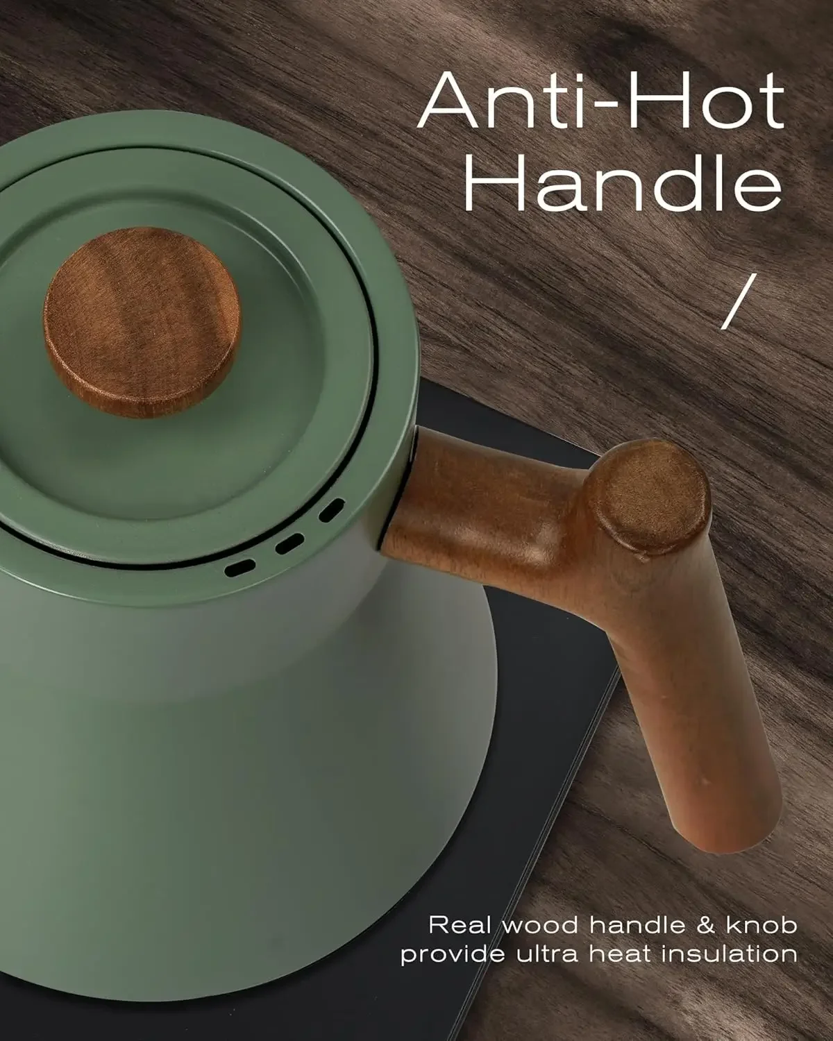 Electric Gooseneck Kettle, 1200W Electric Tea Kettle Real Wood Handle, 34oz Pour Over Electric Kettle for Coffee & Tea, 18/8 5