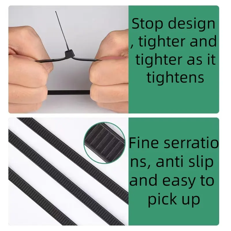Nylon Self-Locking Ties Bundling Tape Black Durable Anti-Corrosion and Anti-Freeze High Toughness Bundling Rope Ties 100 Pieces