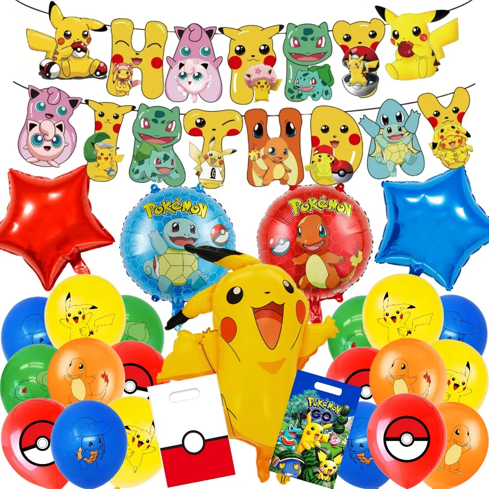 

Детские воздушные шары в виде Пикачу, украшение для детского праздника, мультяшный баннер, Подарочная сумка, товары для детского дня рождения