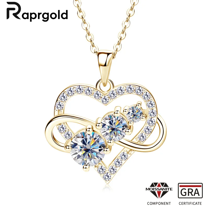 RAPRGOLD Certificato Moissane Infino Amore Cuore Collana con ciondolo Vero argento sterling s925 per le donne Gioielleria raffinata Regali cadena  36