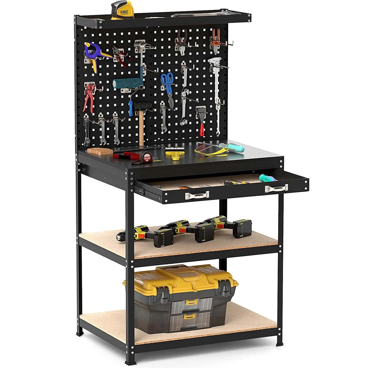 Werkbank 81 x 41 cm, 225 kg Tragfähigkeit Arbeitstisch, Arbeitstisch Werkzeugbank für Garage, Werkstatt (81 x 41 x 156 cm, Schwarz)