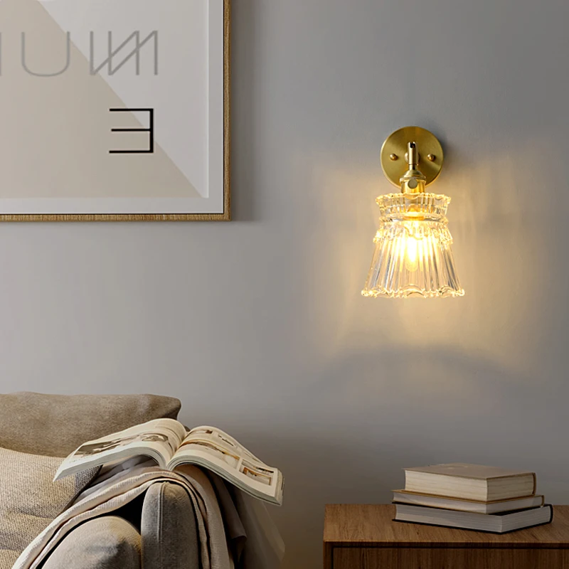 

Современная медная настенная лампа FKL в скандинавском стиле, простой фон для гостиной, креативная прикроватная лампа для спальни, лестницы, коридора