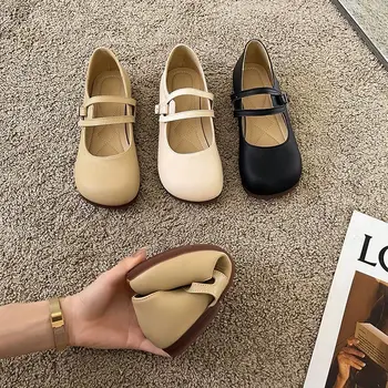 Round Toe Shoes for Women 2024 Gothic White Mary Jane Flats Ladies Summer Footwear Moccasins Black Japanese Style Lolita Cute 39