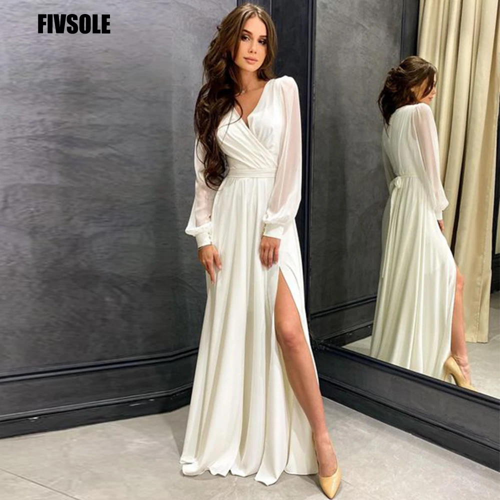Fivsole Sexy Vneck Long Sleeves Robe De Mariée Spanish Wedding Dress