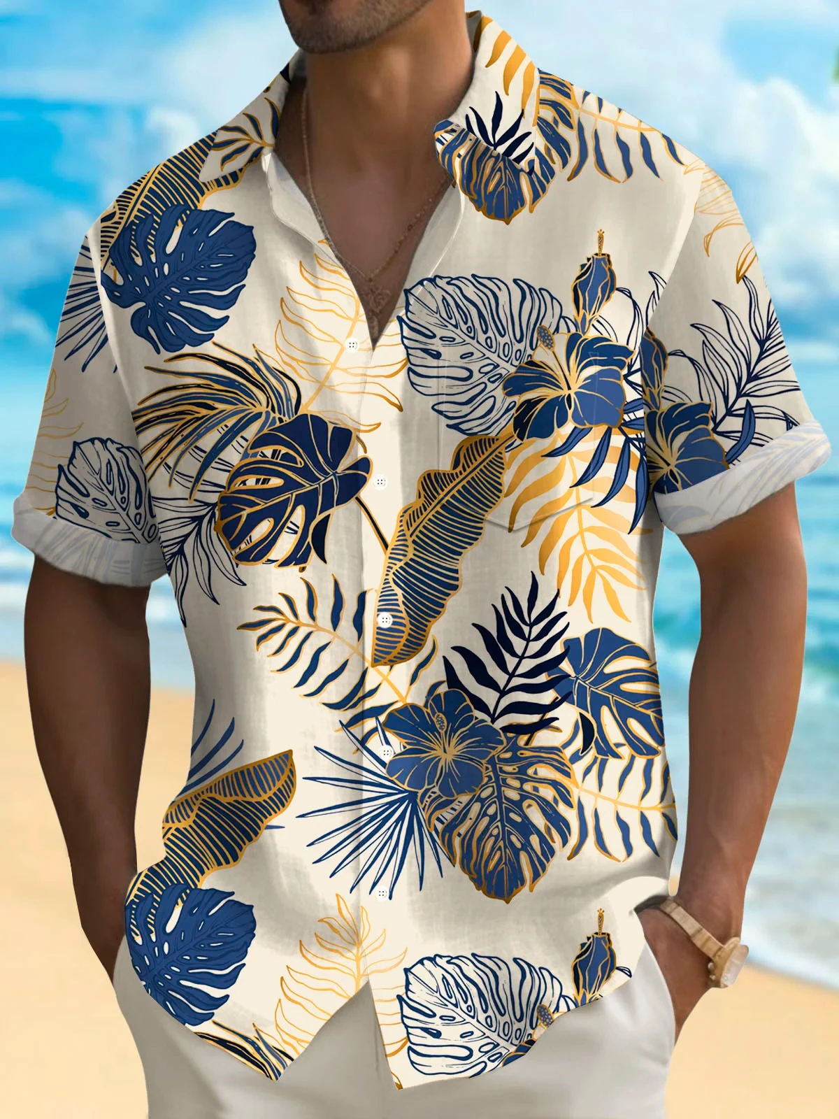 Hawaiian Plant Golden Leaves 3D Print Men's hawaiian Shirt 4