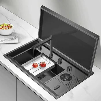 ASRAS นาโนเมตรซ่อนอ่างล้างจานเดี่ยวเคสแบบพับปิดได้ซ่อนขนาดใหญ่304สแตนเลส4Mm ความหนา Handmade อ่างล้างจาน 2