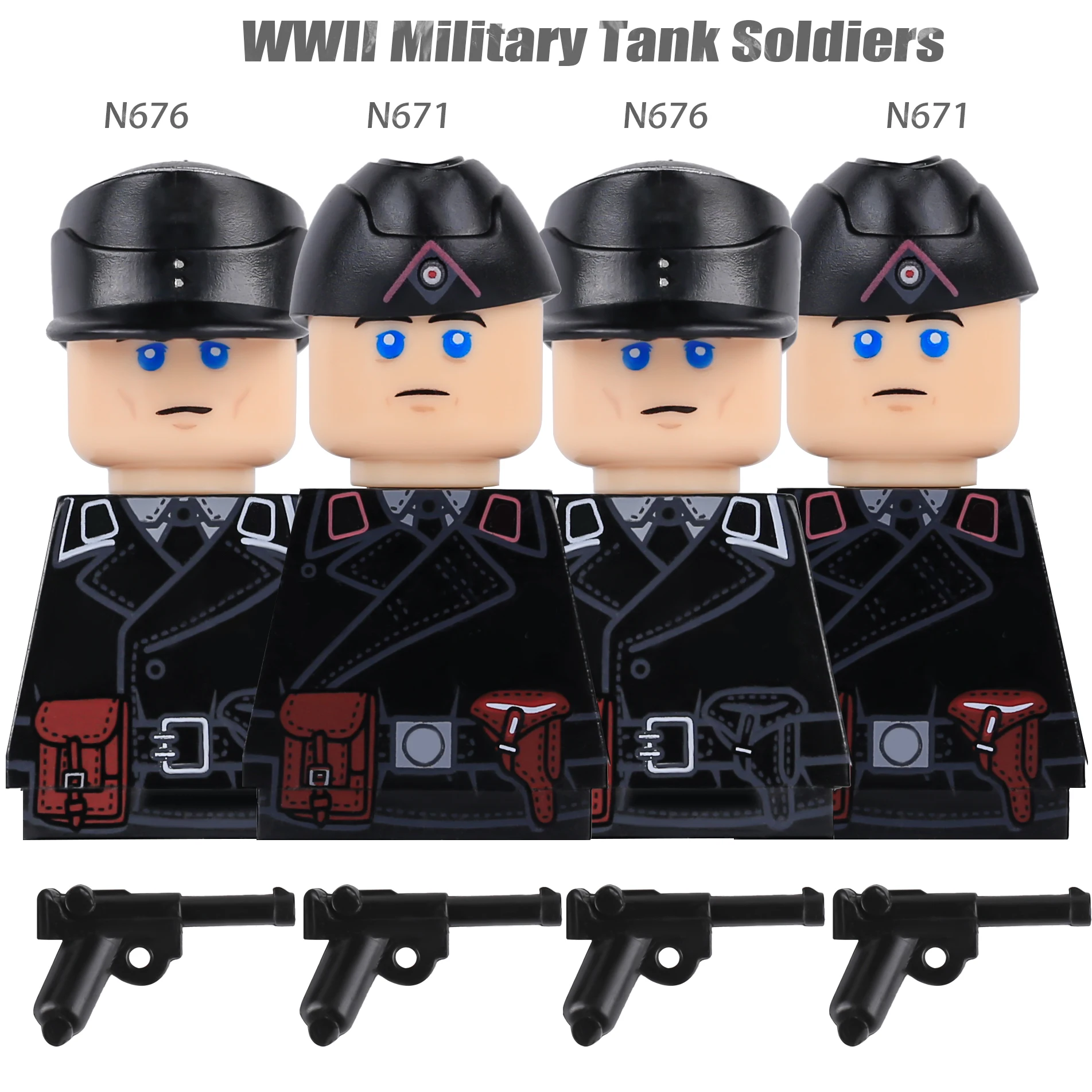 WW2 Military Camouflage Soldiers Building Set with Weapons and Helmets