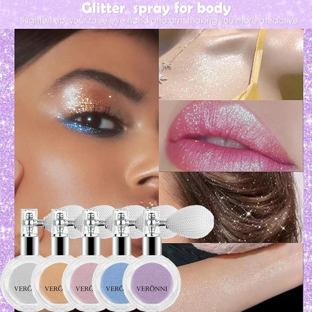 Fashion Highlighter Powder Spray High Gloss Glitter Powder Spray Shimmer Sparkle Powder Makeup for Face Body Highlight Makeup 3